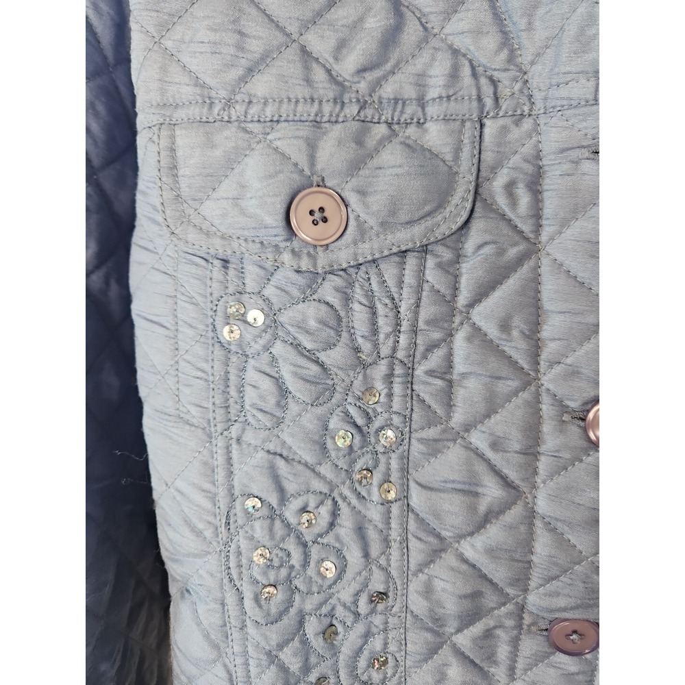 Quacker Factory Jacket Women L Blue Quilted Sequin Floral Embroidered Coastal - Picture 8 of 14